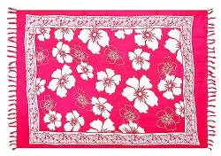 Pareo Sarong Strandtuch Damen - Wickelrock Strand - Handtuch blickdicht als Wickeltuch oder Handtuchkleid und Wickelkleid damen - Handarbeit aus Fair Trade Herstellung Batik Pink Hibiskus Blume von SAIVONA