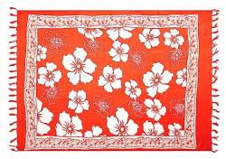 Pareo Sarong Strandtuch Damen - Wickelrock Strand - Handtuch blickdicht als Wickeltuch oder Handtuchkleid und Wickelkleid damen - Handarbeit aus Fair Trade Herstellung Batik Rot Hibiskus Blume von SAIVONA