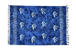 SAIVONA Pareo Sarong Strandtuch Damen - Wickelrock Strand - Handtuch Blickdicht als Wickeltuch oder Handtuchkleid und Wickelkleid Damen - Handarbeit aus Fair Trade Herstellung Batik Blau Delfin von SAIVONA