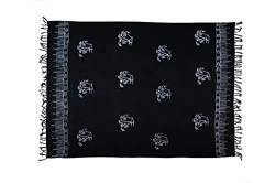 SAIVONA Pareo Sarong Strandtuch Damen - Wickelrock Strand - Handtuch Blickdicht als Wickeltuch oder Handtuchkleid und Wickelkleid Damen - Handarbeit aus Fair Trade Herstellung Batik Palme Schwarz von SAIVONA