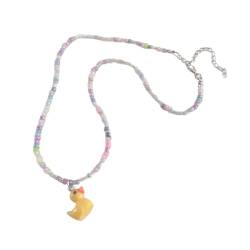 SAKEIOU Enten-Anhänger-Halskette mit mehrfarbigen Perlen, verstellbare Tier-Halsketten, böhmischer modischer Schmuck für Frauen und Mädchen von SAKEIOU