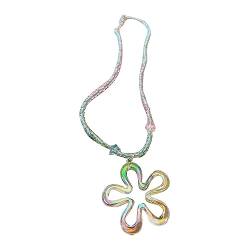 SAKEIOU Modische ausgehöhlte Blumen-Halskette, bunte fünfblättrige Blumen-Perlen-Halskette für Frauen, verstellbare Kette, leichte Kette von SAKEIOU