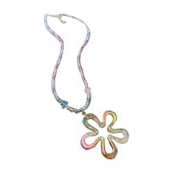 SAKEIOU Modische ausgehöhlte Blumen-Halskette, bunte fünfblättrige Blumen-Perlen-Halskette für Frauen, verstellbare Kette, leichte Kette von SAKEIOU