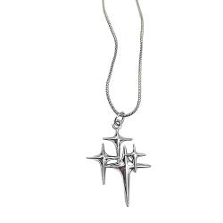 SAKEIOU Modische vierzackige Stern-Halskette, Schlüsselbeinkette, glatte Kreuz-Anhänger-Halskette, Hochzeit, Party-Schmuck für Frauen und Mädchen von SAKEIOU