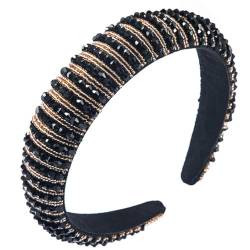 Breite Stirnbänder mit glänzendem Kristall, gepolstertes Stirnband mit glitzernden Kristallperlen, modischer Haarschmuck für Mädchen und Frauen (Schwarz) von SAKEMA