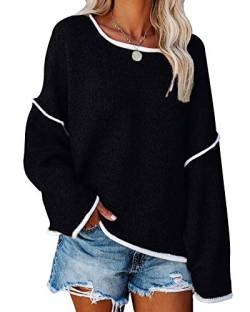 SALENT Damen Casual Oversized Pullover Lose Weich Grobstrick Lange Fledermausärmel Pullover Sweater Tunika Outfit Tops, Schwarz, Klein von SALENT