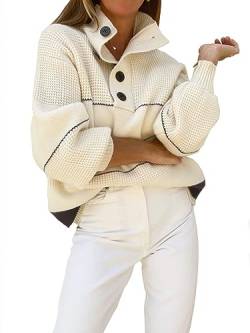 SALENT Damen-Pullover in Übergröße, locker, weicher Grobstrick, lange Fledermausärmel, lässiger Pullover, Knopf/Aprikose, Groß von SALENT