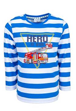 SALT AND PEPPER BY KIDS PARK Jungen Gestreiftes Langarmshirt mit Feuerwehr Applikation T-Shirt, Strong Blue, 116/122 von SALT AND PEPPER