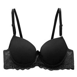 SALUC1A Damen Spitze Halbschale BH mit Bügel Frauen Sexy Push Up Nahtlos Bustier BHS Spaghettiträger Bequem BHS Top mit Verschluss von SALUCIA-Unterwäsche