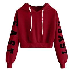 SALUCIA East Coast Hoodie Damen Teenager Mädchen Herbst Mode Langarm Bauchfrei Langarmshirt Sweatshirt mit Kapuze Pullover Kapuzenpullover Oberteile Crop Top (Rot, XS) von SALUCIA