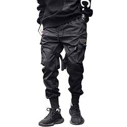 SALUCIA Herren Cargohose Jogginghose Streetwear Hosen Chino Sweatpants Freizeit Lang Hosen Sporthose Outdoorhose Traininghose mit Taschen (4-Schwarz, L) von SALUCIA