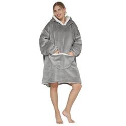SALWINGS Kapuzen-Sweatshirt, übergroße, warme Fluffle-Decke, riesiger Kapuzenpullover und riesige Tasche, Einheitsgröße, grau von SALWINGS