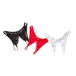 SAMGU 3PCS Damen Reizvoller Spitze Offen Schritt Niedrige Taille Unterwäsche Unterhosen Tangas von SAMGU