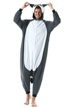 SAMGU Adult Pyjama Cosplay Tier Onesie Body Nachtwäsche Kleid Overall Animal Sleepwear Erwachsene Jumpsuit Costume Dunkelgrau L von SAMGU