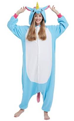 SAMGU Einhorn Adult Pyjama Cosplay Tier Onesie Body Nachtwäsche Kleid Overall Animal Sleepwear Erwachsene Jumpsuit Costume Blau M von SAMGU