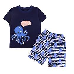 SAMGU Jungen Schlafanzug Dinosaurier Langarm Kurzarm Pyjama Kinder Zweiteilig Pyjama Set Baumwolle Größe 1-8 Jahre für Sommer Frühling Winter Fallen von SAMGU