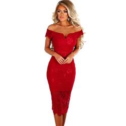 SAMGU Mit Spitze Kleid Damen Frauen Spitze Bardot Midi Kleid Schulterfrei Sweet Heart Spitze Bardot Stretch Abendkleid Midi von SAMGU