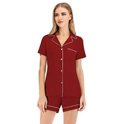 SAMGU Schlafanzug Damen Sommer Pyjama Nachtwäsche Kurzarm Hausanzug Set Sleepshirt Zweiteiliger von SAMGU