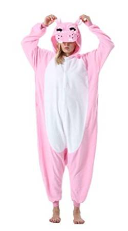 SAMGU Tier Onesie Pyjama Cosplay Kostüme Schlafanzug Erwachsene Unisex Animal Tieroutfit tierkostüme Jumpsuit Rosa Flusspferd L von SAMGU