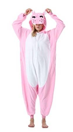 SAMGU Tier Onesie Pyjama Cosplay Kostüme Schlafanzug Erwachsene Unisex Animal Tieroutfit tierkostüme Jumpsuit Rosa Flusspferd XL von SAMGU