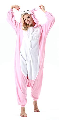 SAMGU Tier Onesie Pyjama Cosplay Kostüme Schlafanzug Erwachsene Unisex Animal Tieroutfit tierkostüme Jumpsuit Rosafarbenes Kaninchen XL von SAMGU