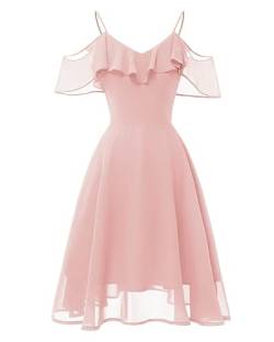 Damen A-Linie Chiffon Kurze Brautjungfer Kleider V-Ausschnitt Formale Prom Party Kleid, rosa - dusty pink, 32 von SAMHO