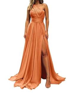 SAMHO Einschultriges Brautjungfernkleid, A-Linie, lang, Abschlussball, Abendkleid, formelle Kleider mit Schlitz für Hochzeit, Orange, 38 von SAMHO