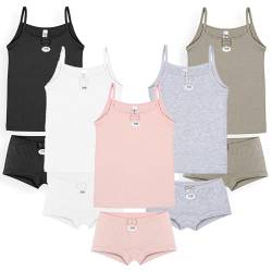 SAMILY Unterhemden Unterhosen Mädchen Set 10er Pack Baumwolle Unterwäsche Tanktop Boxershorts Slips Spaghettiträger (Spaghettiträger-Boxer, 122-128) von SAMILY