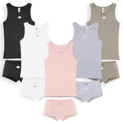 SAMILY Unterhemden Unterhosen Mädchen Set 10er Pack Baumwolle Unterwäsche Tanktop Boxershorts Slips Spaghettiträger (Unterhemd-Boxer, 122-128) von SAMILY