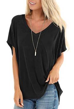 SAMPEEL T-Shirt Damen Sommer Oberteile Basic Kurzarm V-Ausschnitt Tee Tops Casual Loose Shirts Oversize schwarz S von SAMPEEL
