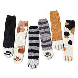 6 Paare Plüsch Korallen Socken, Wintersocken Katzen Greifer nette starke warme Schlaf-Bodensocken, Plüsch-weiche Korallen-Vlies-Socken-weibliche Schlauch Socken warme Schlaf Ausgangssocken von SAMTITY