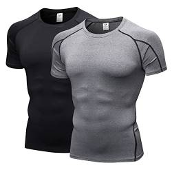 Herren Bodybuilding T - Shirt Slim Quick Dry Compression Shirt Short Sleeve Running Baselayer Top von SANANG