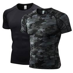 Herren Bodybuilding T - Shirt Slim Quick Dry Compression Shirt Short Sleeve Running Baselayer Top von SANANG