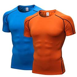 Herren Bodybuilding T - Shirt Slim Quick Dry Compression Shirt Short Sleeve Running Baselayer Top von SANANG