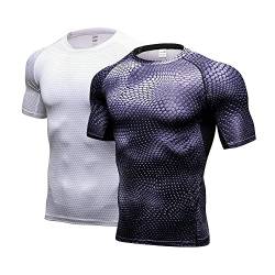 Herren Bodybuilding T - Shirt Slim Quick Dry Compression Shirt Short Sleeve Running Baselayer Top von SANANG