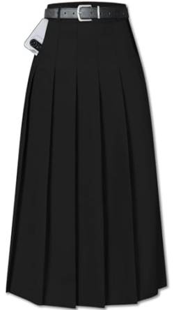 SANGTREE Damen Mädchen A-Linie Lang Plissee Hohe Taille Mode Rock Schuluniform Cosplay, Schwarze lange Tasche, Mittel von SANGTREE