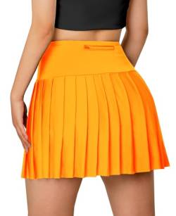 SANGTREE Damen-Tennisrock mit Taschen, plissiert, hohe Taille, athletischer Golf-Skorts, 2 Jahre – US 4XL, 1# Quick Dry Neon Orange, Mittel von SANGTREE