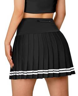 SANGTREE Damen-Tennisrock mit Taschen, plissiert, hohe Taille, athletischer Golf-Skorts, 2 Jahre – US 4XL, 1# Quick Dry Stripe-black, XX-Large von SANGTREE