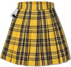 SANGTREE Mädchen Damen Faltenrock Elastische Taille Uniform Rock 2 Jahre - US 4XL, A# Gelb Schwarz Plaid, Groß von SANGTREE