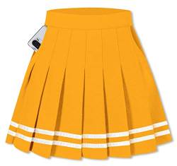 SANGTREE Mädchen Damen Faltenrock Elastische Taille Uniform Rock 2 Jahre - US 4XL, A# Goldgelb mit Streifen 2 Taschen, Mittel von SANGTREE