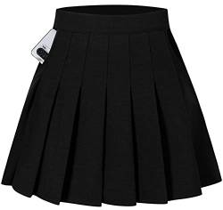 SANGTREE Mädchen Damen Faltenrock Elastische Taille Uniform Rock 2 Jahre - US 4XL, A# Uni - Schwarz mit 2 Taschen, 4X-Groß von SANGTREE