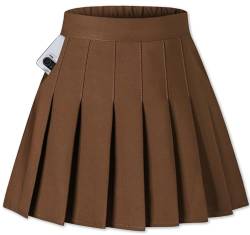 SANGTREE Mädchen Damen Faltenrock Elastische Taille Uniform Rock 2 Jahre - US 4XL, A# Uni-braun, XX-Large von SANGTREE