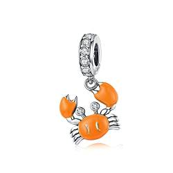 SANHUA Charm 925 Sterling Silber Sommer Orange Krabbe Charms Perlen Anhänger Für Weibliche Mädchen Geschenke, Kompatibel Mit Allen Europäischen Damenarmbändern von SANHUA