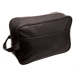 SANJO Lederoptik Toilettenartikel Tasche Reisetasche mit Tragegriff Farbe, braun/schwarz, groß, 27 x 9 x 19 cm von SANJO