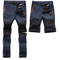 SANMIO Herren Wanderhose Zip Off Atmungsaktiv Wasserdicht Softshellhose Outdoor Funktionshose Trekkinghose Entfernbar Schnell Trockend (mit Gürtel) Blau, M von SANMIO