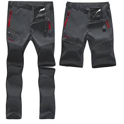 SANMIO Herren Wanderhose Zip Off Atmungsaktiv Wasserdicht Softshellhose Outdoor Funktionshose Trekkinghose Entfernbar Schnell Trockend (mit Gürtel) Grau, XXL von SANMIO