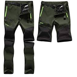 SANMIO Herren Wanderhose Zip Off Atmungsaktiv Wasserdicht Softshellhose Outdoor Funktionshose Trekkinghose Entfernbar Schnell Trockend (mit Gürtel) Grün, L von SANMIO