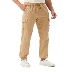 SANMIO Jogginghose Herren Baumwolle Chino Cargo Hose Herren mit 6 Taschen Freizeithose Elastische Taille Stretch Sweatpants Khaki L von SANMIO