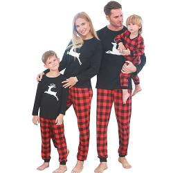 SANMIO Weihnachten Familie Outfit Set Matching Lange Ärmel Bluse + Plaid Lange Hosen Pyjama Set Xmas Schwarz-Plaid (für Kind) 2-3 Jahre von SANMIO