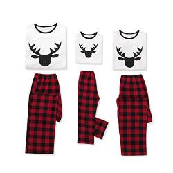 SANMIO Weihnachten Familie Outfit Set Matching Lange Ärmel Bluse + Plaid Lange Hosen Pyjama Set Xmas Weiß-Plaid (für Kind) 6-7 Jahre von SANMIO